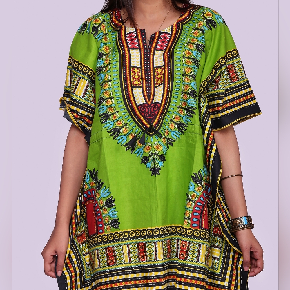 5 For $25✨️New+Tag WomensLarge- Extra Large XL Green Bohemian    Print Kaftan